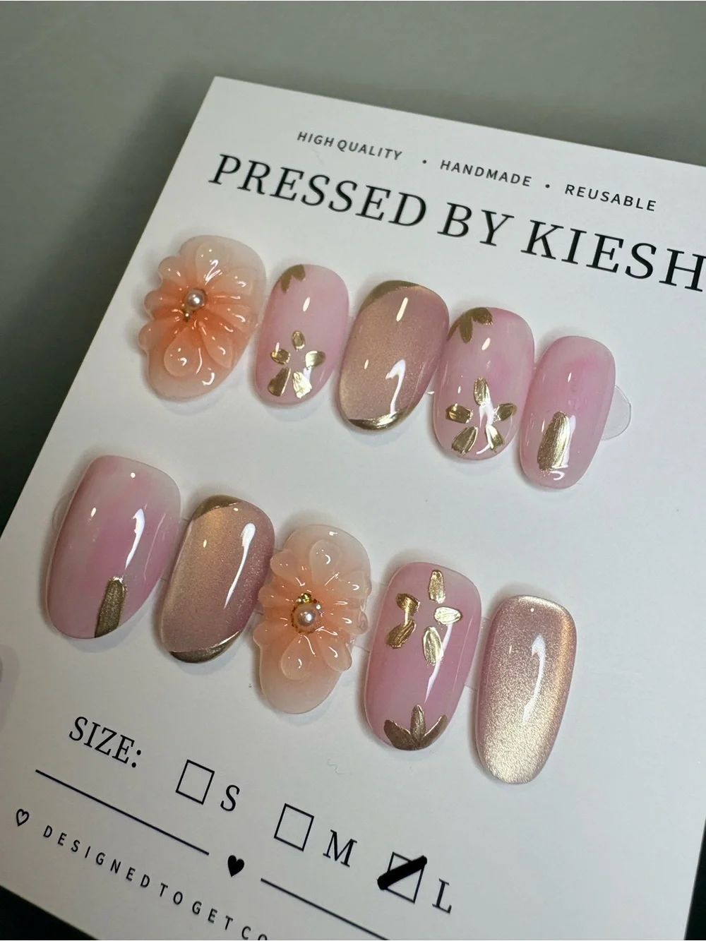Floral Gold Press-On Nails